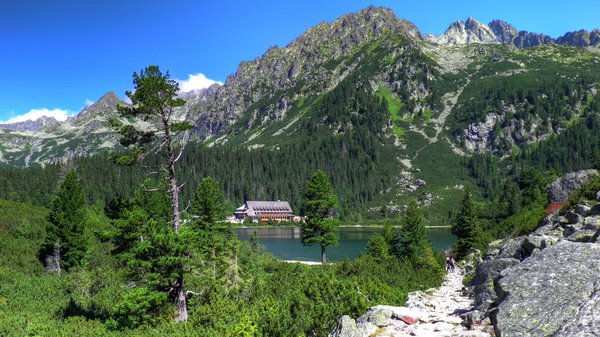 Popradské pleso s horským hotelom